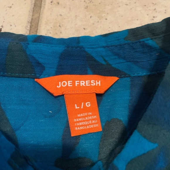 💜 Joe Fresh Blue Floral Long Sleeve Button-Up Tunic Shirt LG - Picture 2 of 5